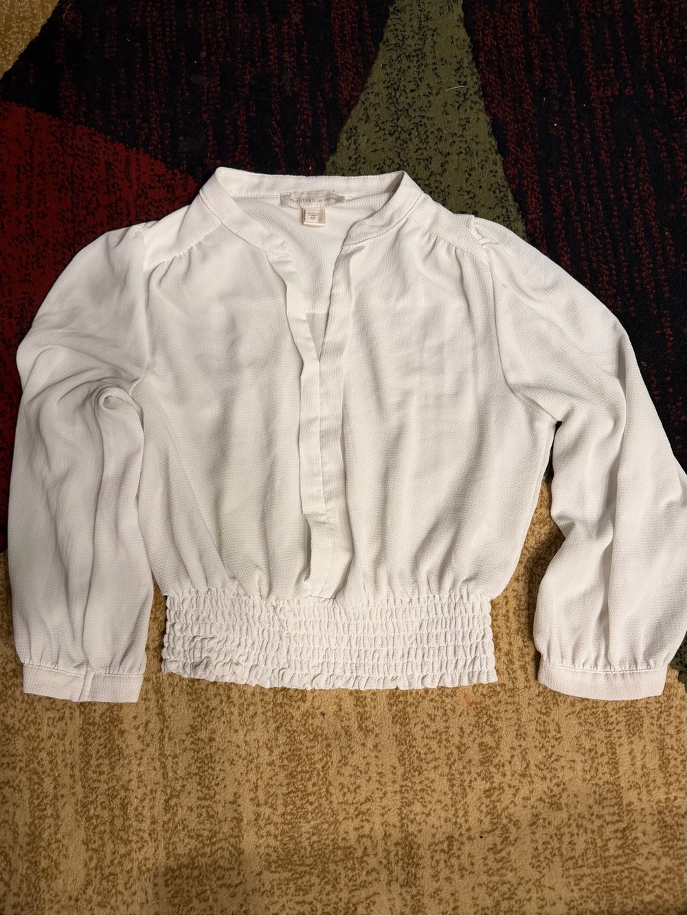 Monteau White Smocked Waist Peasant Blouse